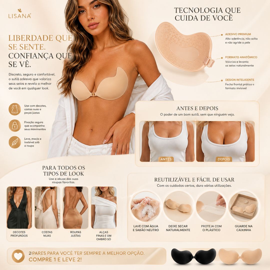 Secret™ — Sutiã Adesivo Com Suporte Efeito Silicone (Compre 1 Leve 2)